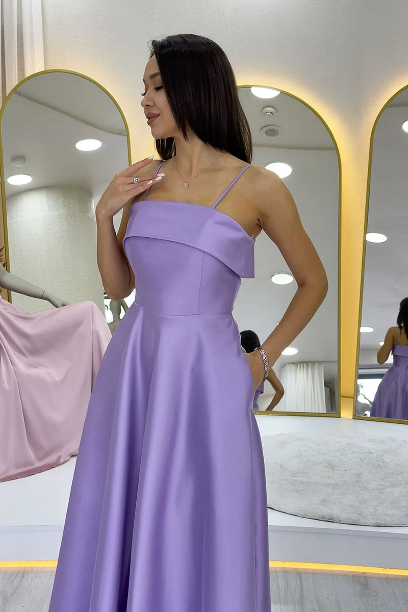 Women's Lilac İnce Strap Cep Detail Evening Gown