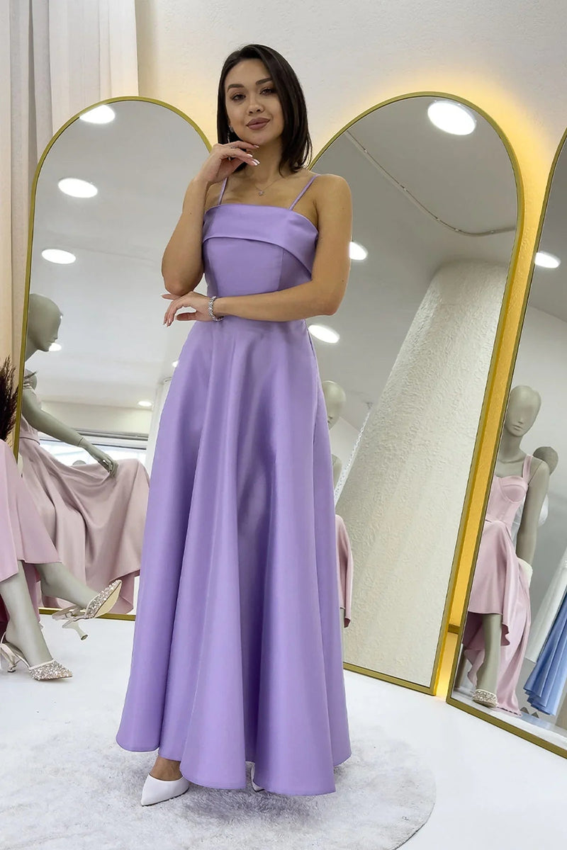 Women's Lilac İnce Strap Cep Detail Evening Gown