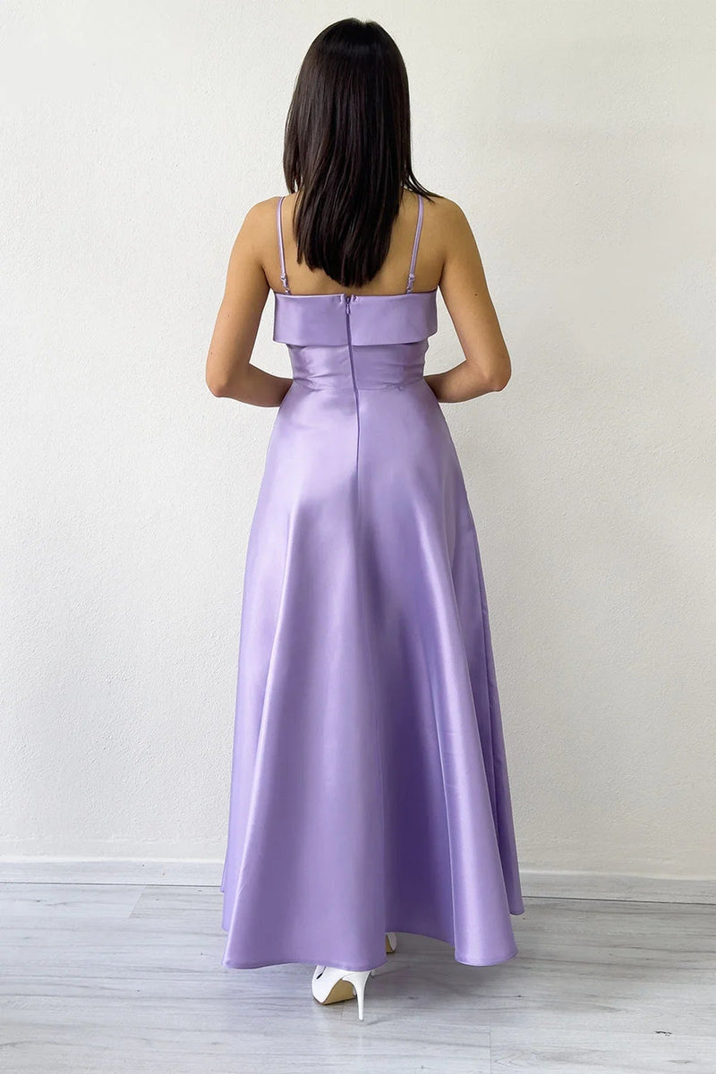 Women's Lilac İnce Strap Cep Detail Evening Gown