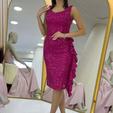 Fuchsia Short Sequin Evening Dress
