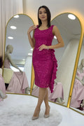 Fuchsia Short Sequin Evening Dress