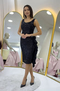 Black Short Sequin Evening Dress