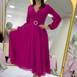Fuchsia Midi Chiffon Evening Dress