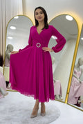 Fuchsia Midi Chiffon Evening Dress