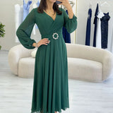 Green Midi Chiffon Evening Dress