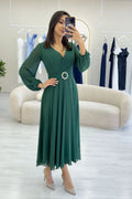 Green Midi Chiffon Evening Dress