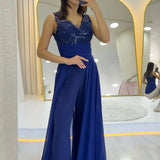 Navy Blue Sequined Tail Jumpsuit