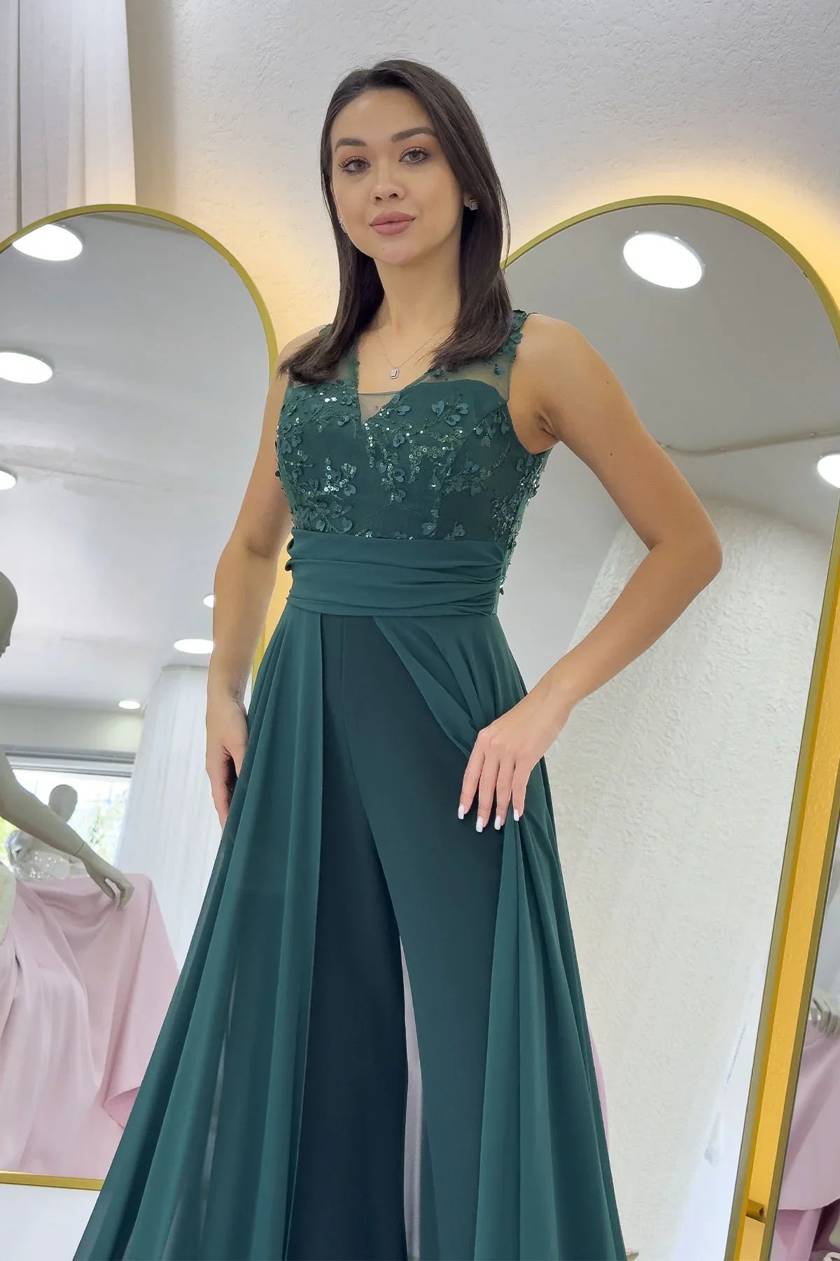 Green Sequined Tail Jumpsuit