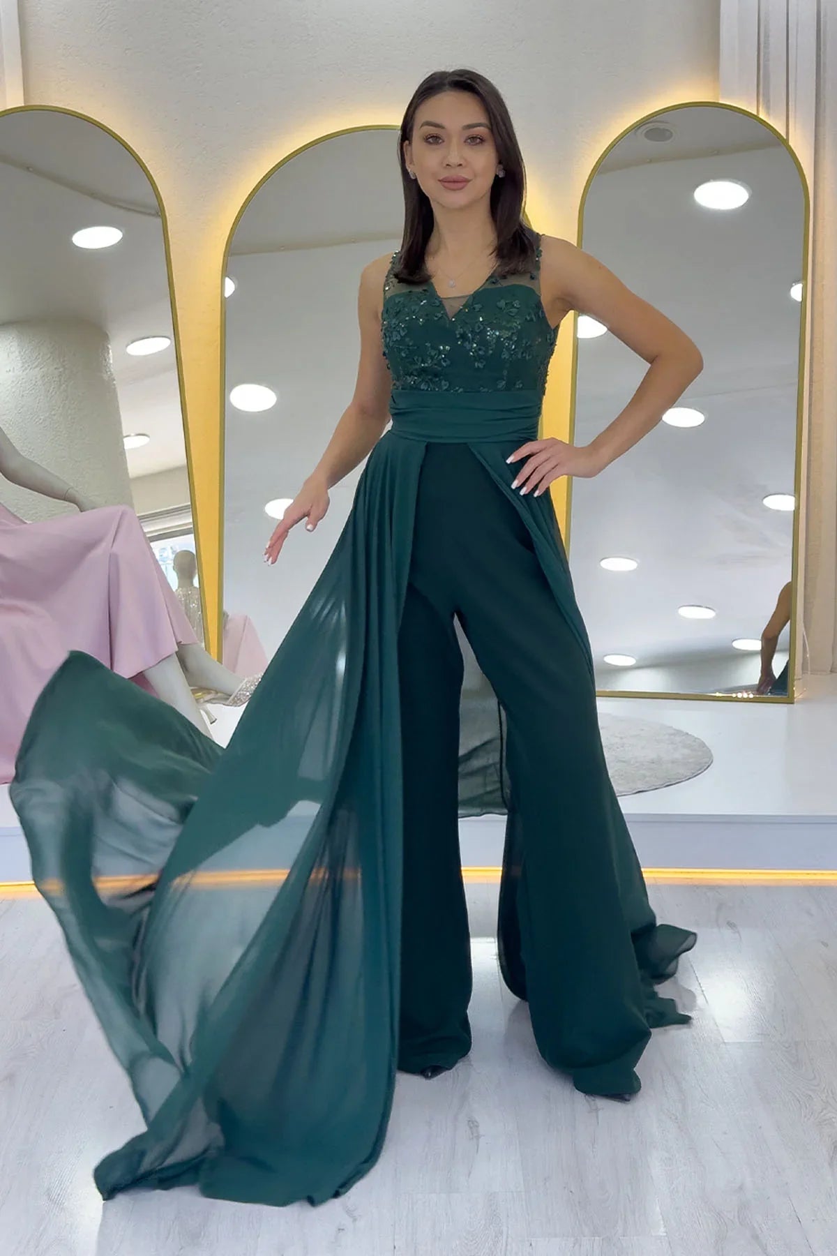 Green Sequined Tail Jumpsuit