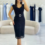 Black Lace Pencil Evening Dress