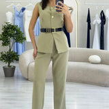 Khaki Vest Trousers Set