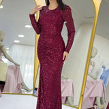 Burgundy Sequin Maxi Evening Dress