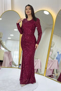 Burgundy Sequin Maxi Evening Dress