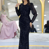 Black Sequin Maxi Evening Dress