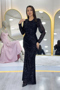Black Sequin Maxi Evening Dress