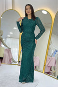 Green Sequin Maxi Evening Dress