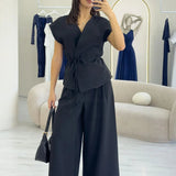 Black Wide Leg Vest Set