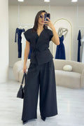 Black Wide Leg Vest Set