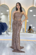 Gold Strapless Sequin Evening Dress