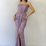 Powder Strapless Waistline Decolletage Sequined Evening Dress