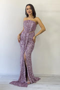 Powder Strapless Waistline Decolletage Sequined Evening Dress