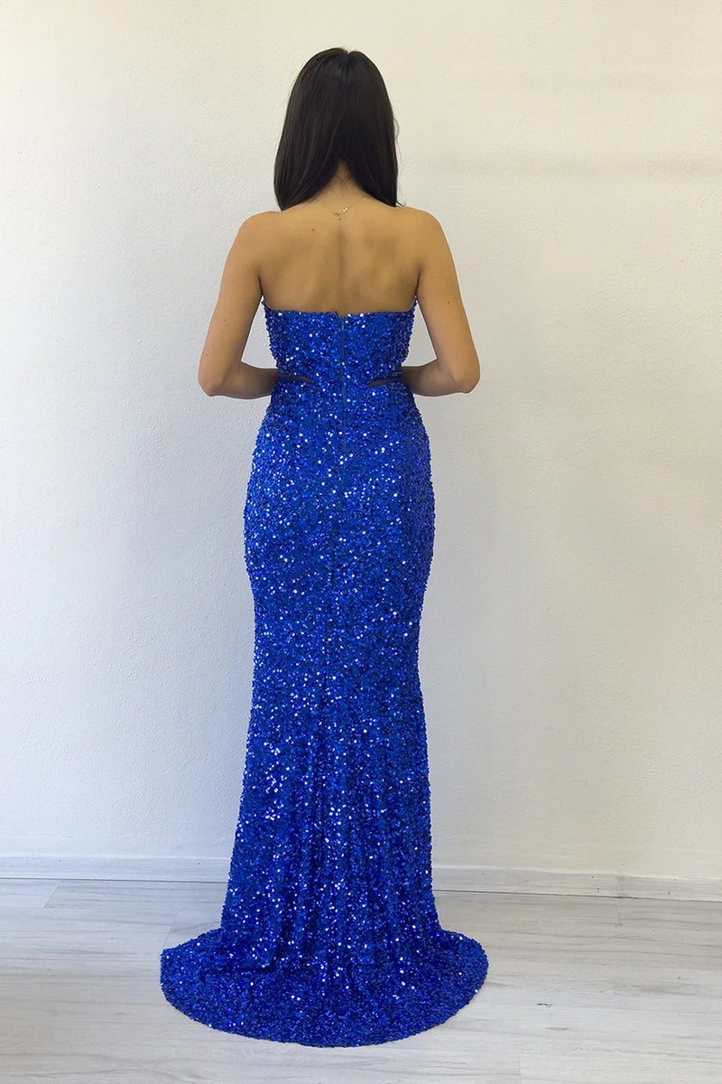 Women's Saxe Bluesi Strapless Bel Decollete Sequin Evening Gown
