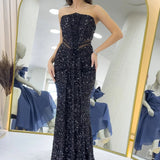 Black Strapless Sequin Evening Dress