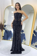 Black Strapless Sequin Evening Dress