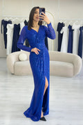 Saxe Blue Sequin Maxi Evening Dress