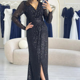 Black Sequin Maxi Evening Dress