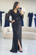Black Sequin Maxi Evening Dress