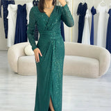 Green Sequin Maxi Evening Dress