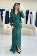 Green Sequin Maxi Evening Dress