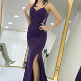 Purple Glittery Maxi Evening Dress with Slit