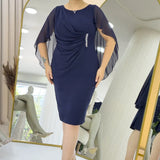 Navy Blue Glittery Short Evening Dress