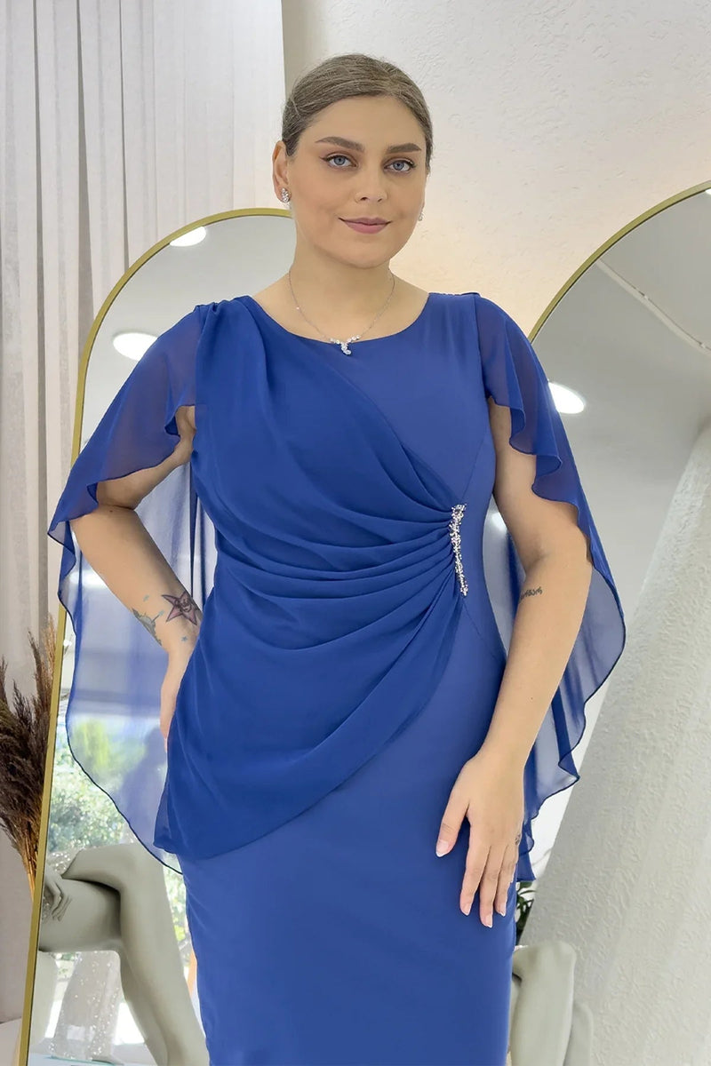 Women's Saxe Plus Size Midi Chiffon Pelerinli Evening Gown