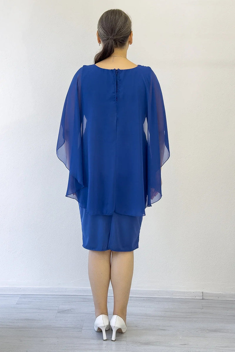 Women's Saxe Plus Size Midi Chiffon Pelerinli Evening Gown