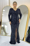 Navy Blue Sequin Maxi Evening Dress