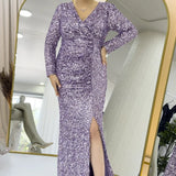 Lilac Sequin Maxi Evening Dress