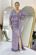 Lilac Sequin Maxi Evening Dress