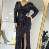 Black Sequin Maxi Evening Dress