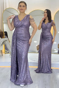 Lilac Sequined Maxi Evening Dress