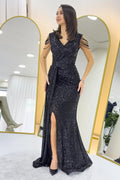 Black Sequined Maxi Evening Dress