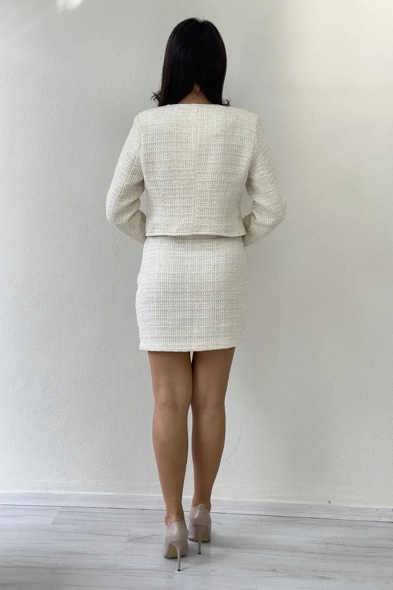 Women's Ecru İnci Detail Jacket Skirt Two-Piece Set