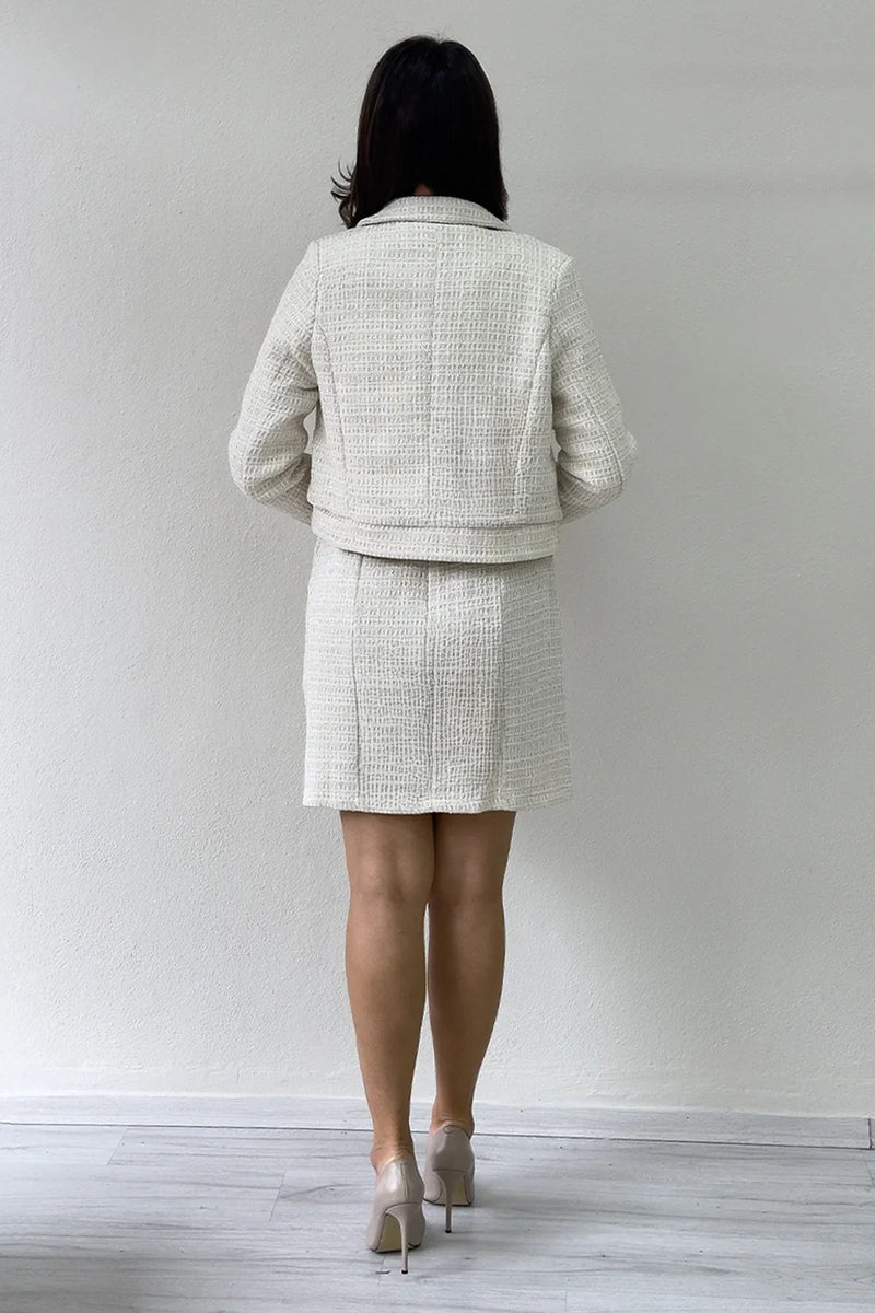 Women's Ecru Düğme Detail Jacket Dress Two-Piece Set