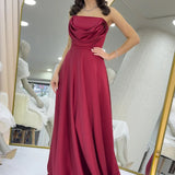 Burgundy Strapless Maxi Evening Dress