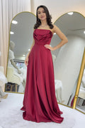 Burgundy Strapless Maxi Evening Dress