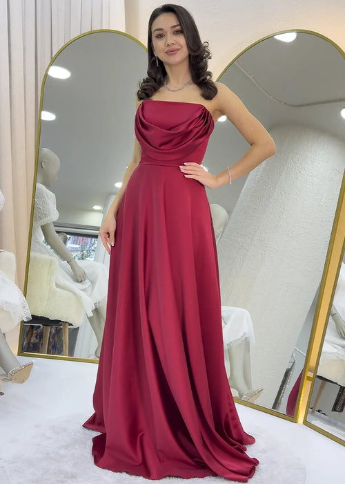 Burgunderfarbenes trägerloses Maxi-Abendkleid