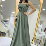 Khaki Strapless Maxi Evening Dress