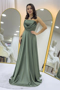Khaki Strapless Maxi Evening Dress